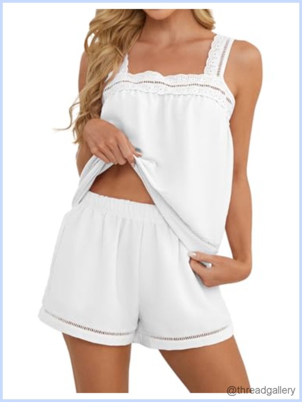Women Cute Lace Tank Top and Shorts 2 Piece Pajama Set Sleepwear